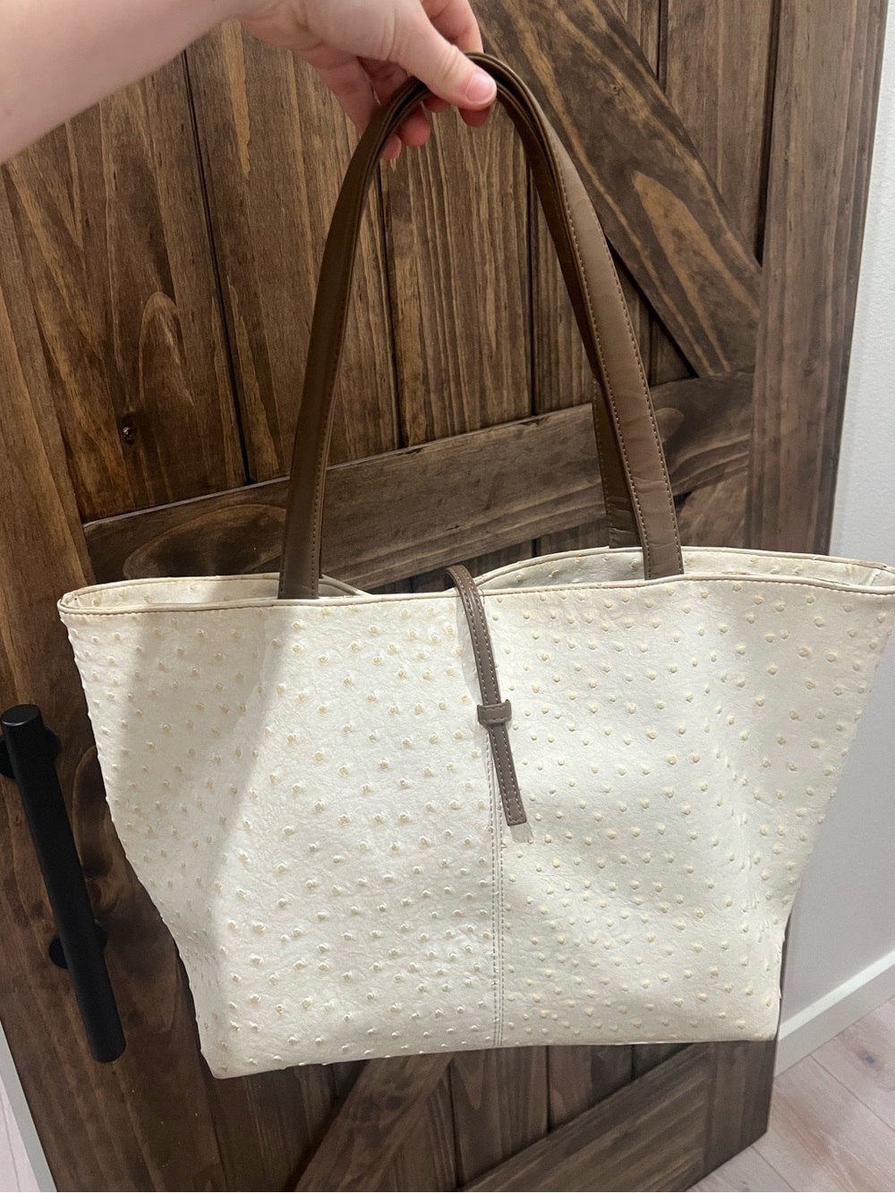 Cream Tote Bag with Brown Handles